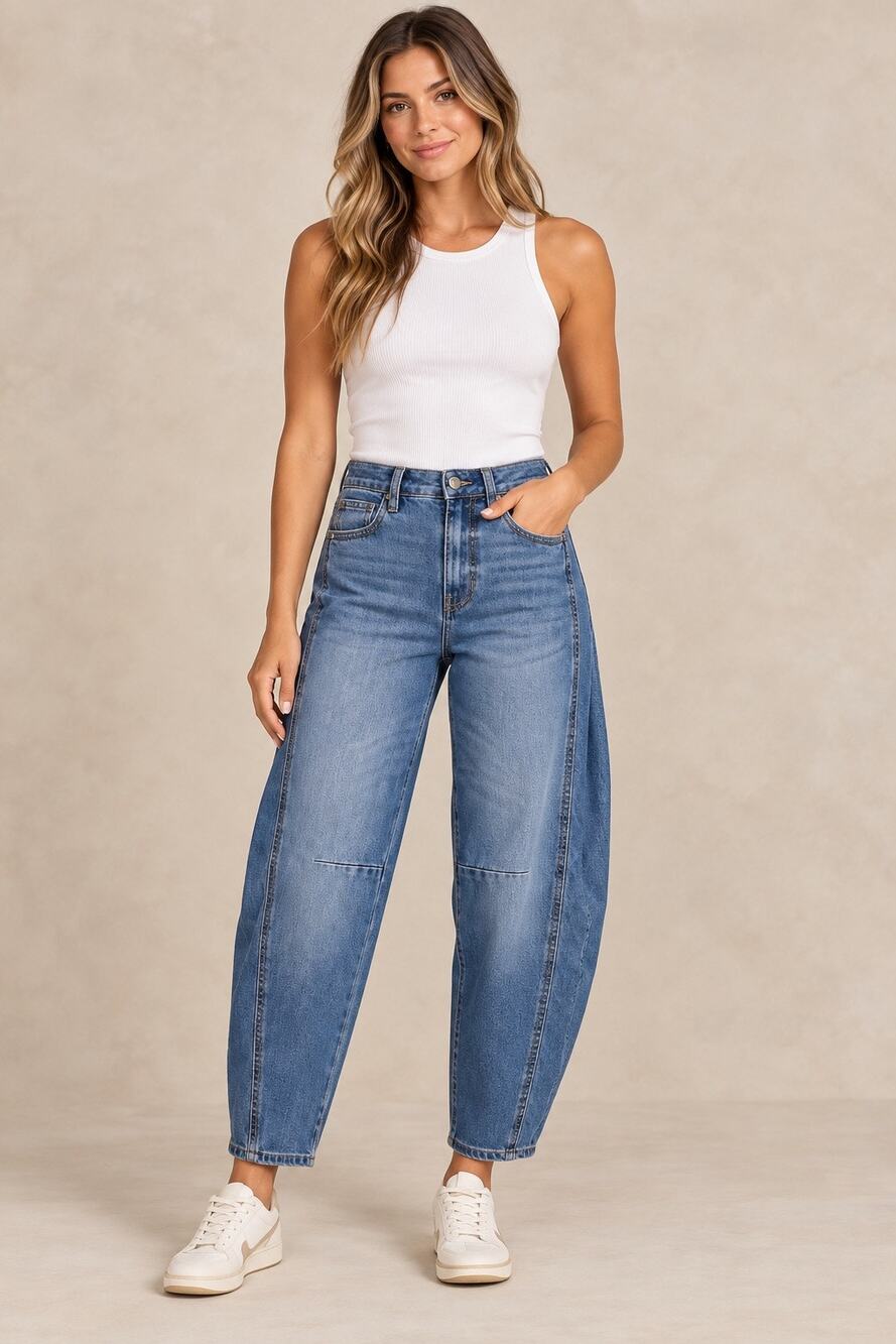 NWT BCBG Generation Barrel Leg Jeans Size 1/25 Medium Wash Denim